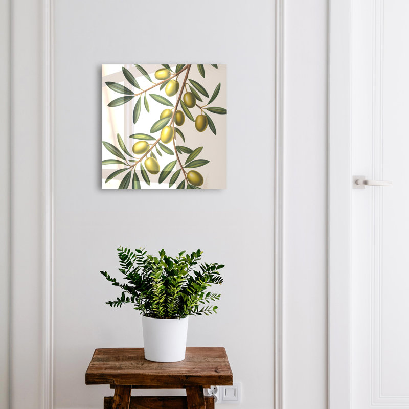 Key box for wall, Opens to the left, 30x30x5, White, A tree branch with juicy plums, 
