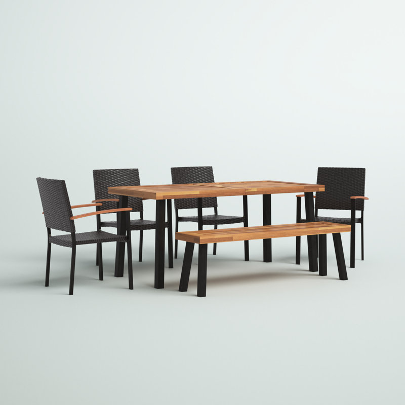 Roger 6 - Person Acacia Wicker Patio Dining Set with Rectangular Table