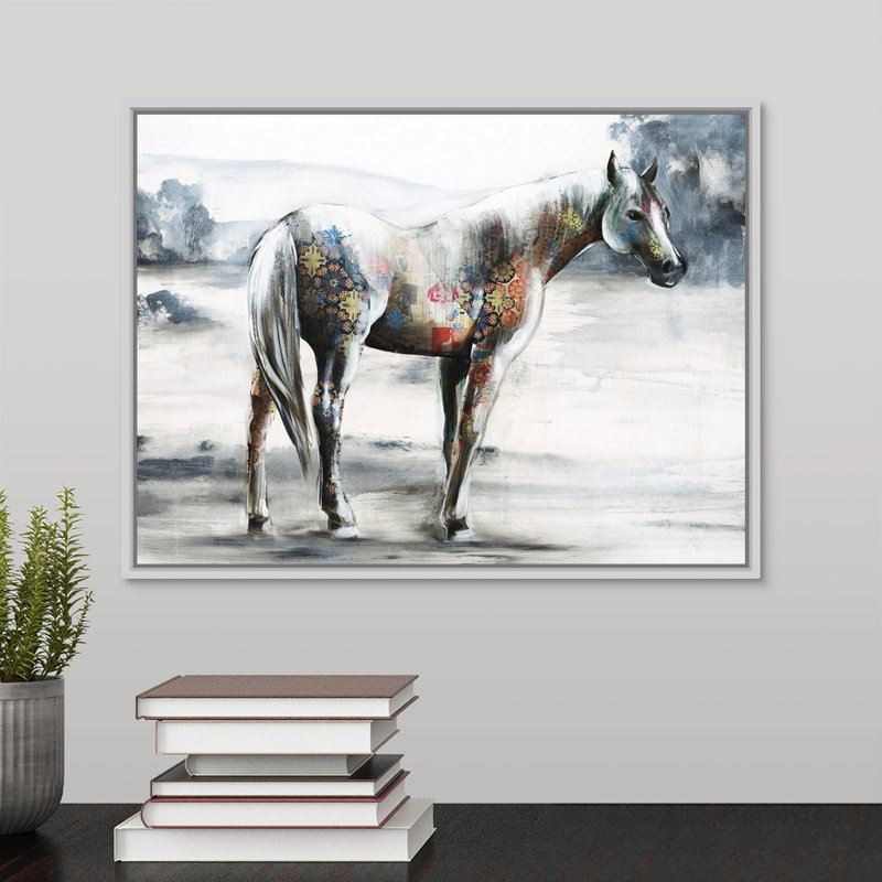 « outing environ ii », peinture sur toile, H 13,7 po x l 17,7 po x p 1,75 po, Cadre flottant blanc