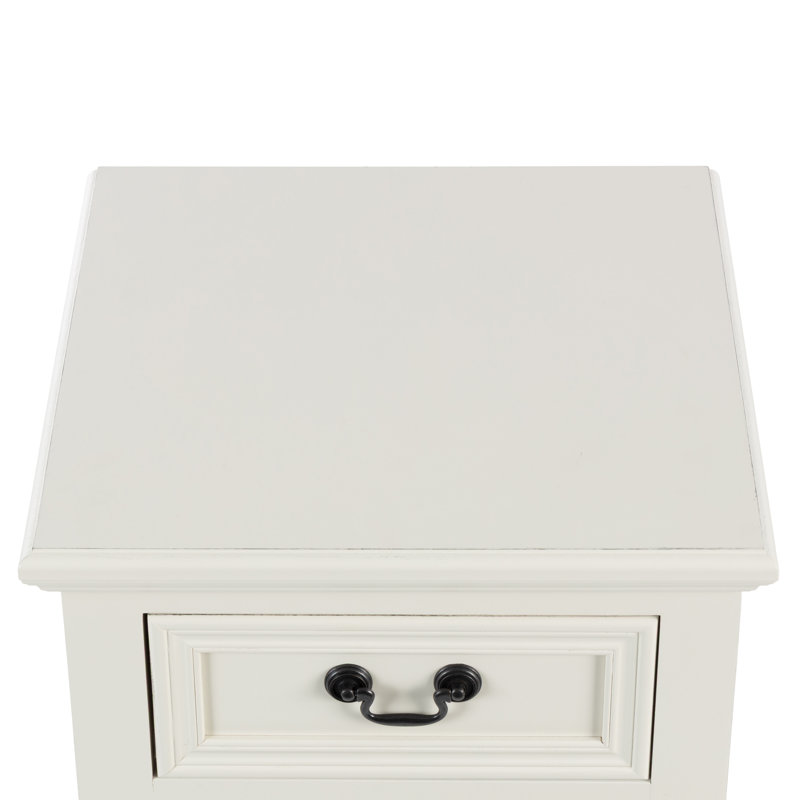 Markley Wood Storage 1 Drawer and 1 Shelf Side End Accent Table with Turned Legs, Beige