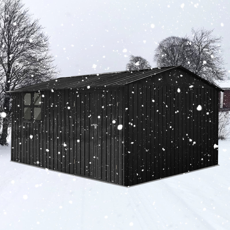 12X10 Ft Black Metal Garden Shed, Window, Apex Ends, Integrated Vents, Hinged Door, Complimentary Padlock For Security Sheds Outdoor, Roof, Two Heavy - Duty Lock