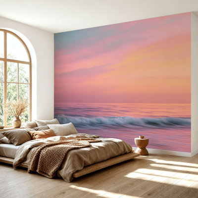 Papier peint adhésif autocollant amovible soleil levant ciel océan nature auto-adhésif mural pour salon H 69 po x l 96 po