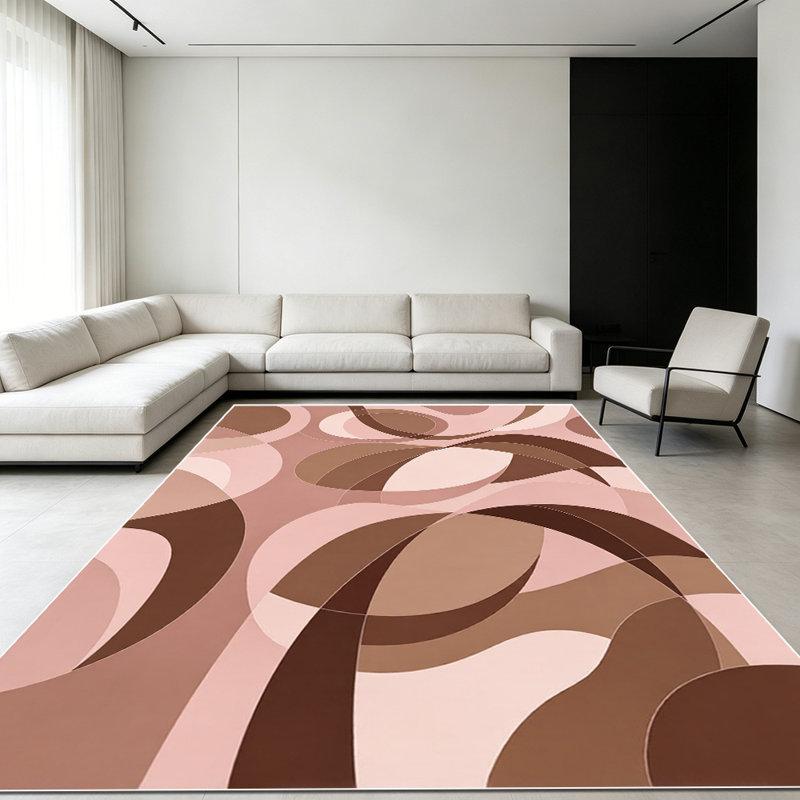 1PC neutral tone curved geometric abstract area rugs for Living Room, Soft and Comfortable, Suitable for all seasons, easy-to-maintain, machine washable Indoor floor mat, Under Table Farmhouse suitable for bedroom, dining room, entryway, patio, home...