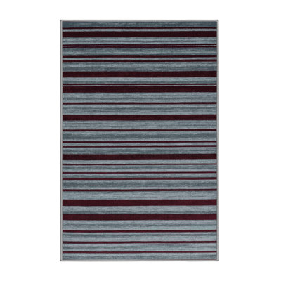 Tapis gris à rayures horizontales lavable à la machine