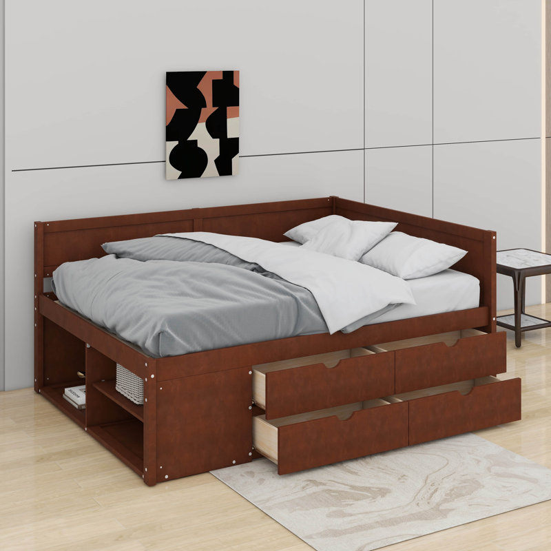 Full Size Daybed With Drawers And Shelves, Full/Double, Walnut
