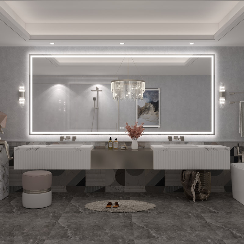 Miroir de salle de bain mural Molly, 110 po x 48 po, Transparent