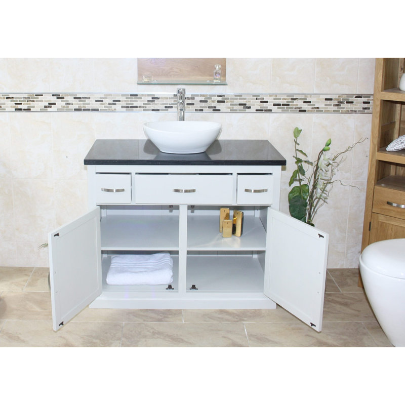 Robie 1000mm Single Bathroom Vanity with Vessel Ceramic Basin, Black Quartz, Grey