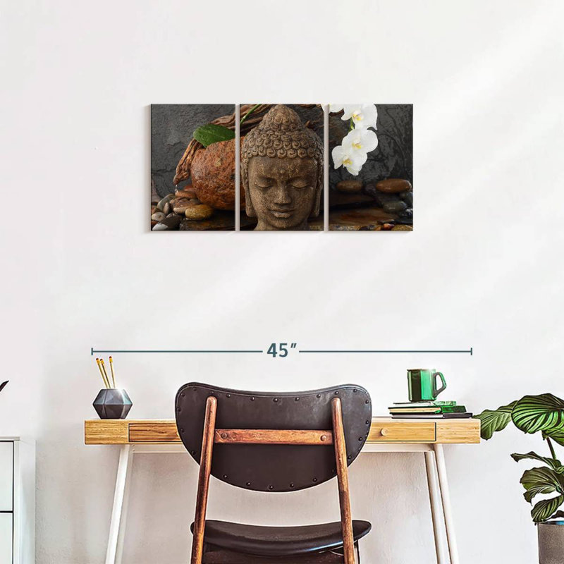  Sculpture tête de bouddha, H 15 po x l 32 po