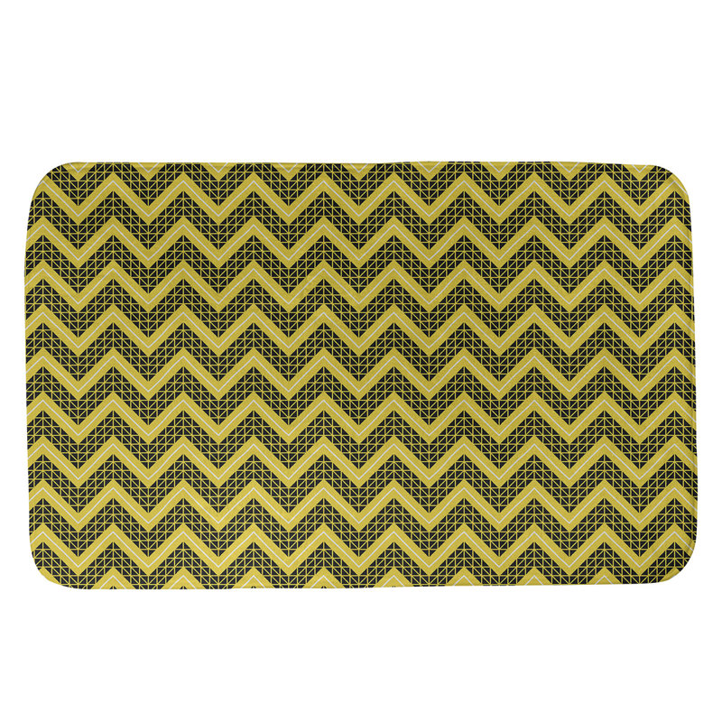 Tapis pour salle de bain à motif à chevrons à la main Stephenie, l 17 po x L 24 po, Noir / Jaune