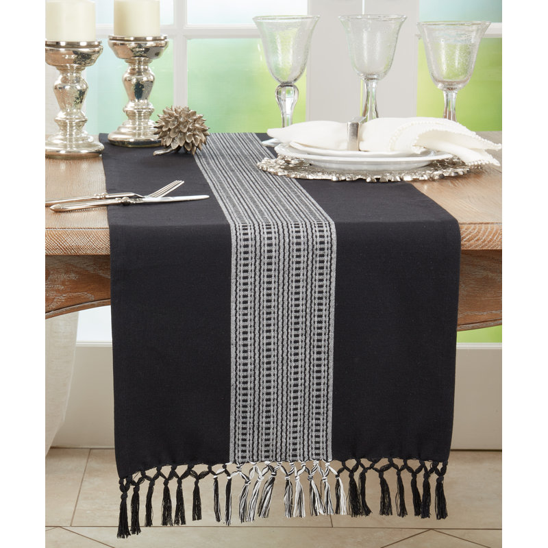 Floral 100% Cotton Table Runner, Black