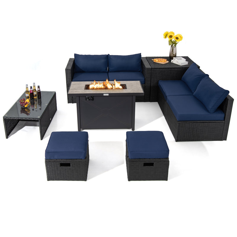 Ensemble de conversation modulaire avec coussins 9 pièces Modola, Bleu marine