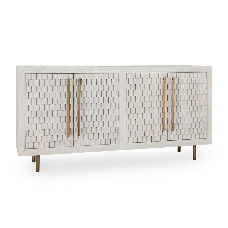Buffet en bois massif de 76 po Abshire, Blanc délavé