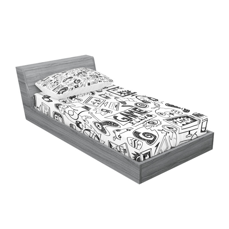 Drap-housse et coussin décoratif Ambesonne, Ensemble de draps pour lit simple + 5 pièces supp