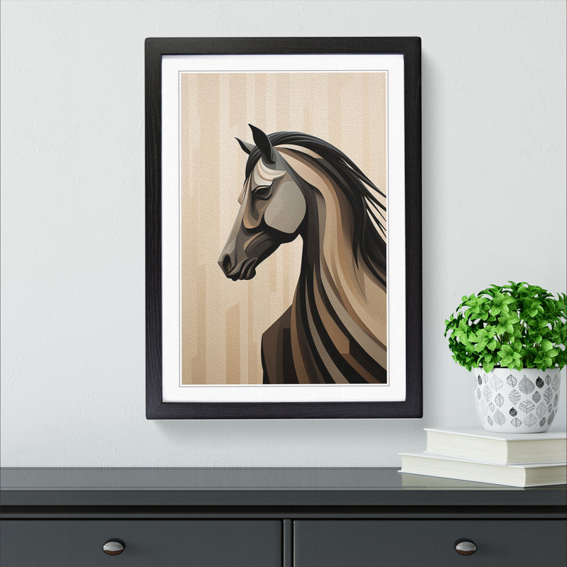 Horse Minimalism No.2 - Single Picture Frame Print on Wood, 46cm H x 34cm W x 2cm D, Black Framed
