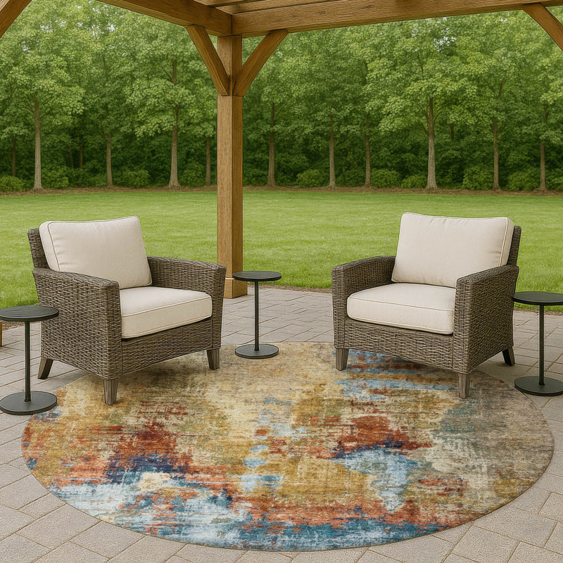 Machine Washable Indoor/Outdoor Efimenko ACN2300 Abstract Rug, Round 8'
