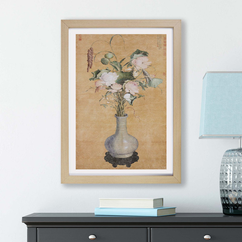 A Vase Of Flowers by Lang Shining - Single Picture Frame Painting, 24cm H x 33cm W x 2cm D, Oak Framed
