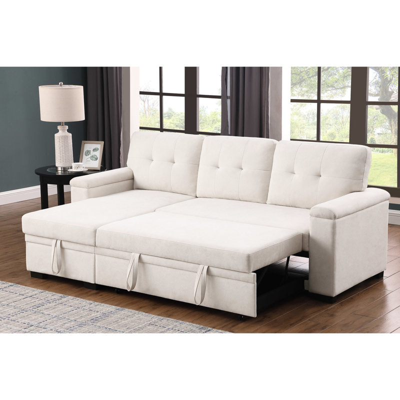 Canapé-lit modulaire tissé beige avec rangement et méridienne réversible
