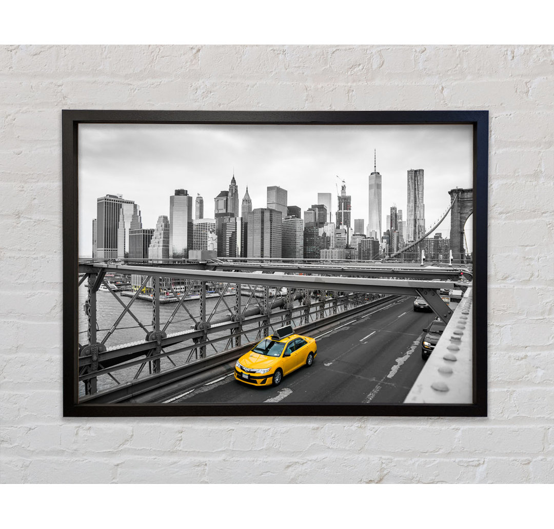 New York On The Bridge Yellow Cab - Einzelbildrahmen Kunstdrucke auf Leinwand