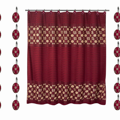 Elegant Rose 13pc Burgundy Shower Curtain Set with Rings - Contemporary Bathroom Decor