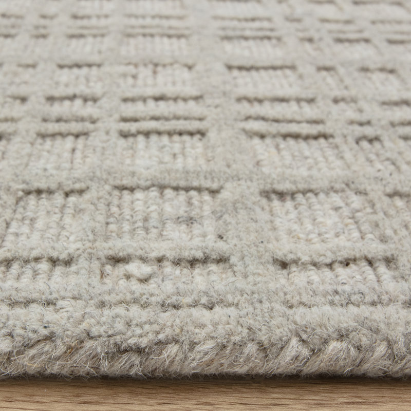 Beltsville Chequered Wool Hand Woven Area Rug, Rectangle 120 x 170 cm, Grey