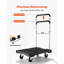 Chariot de manutention pliable, capacité de 150 kg, dimensions : 68 x 50 x 11 cm, plateau pliable avec roues pivotantes, poignée de poussée réglable, conçu pour un rangement facile.