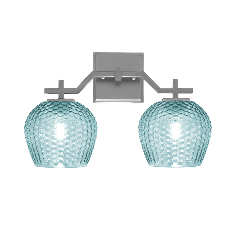 Bar pour salle de bain Headland illustré avec verre texturé fumée de 6 po, H 10 po x l 15,75 po x P 6,25 po, Deux lumières