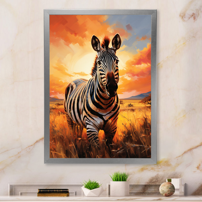 Zèbre sur une vaste prairie I, Argent, H 32 po x l 24 po x P 1 po