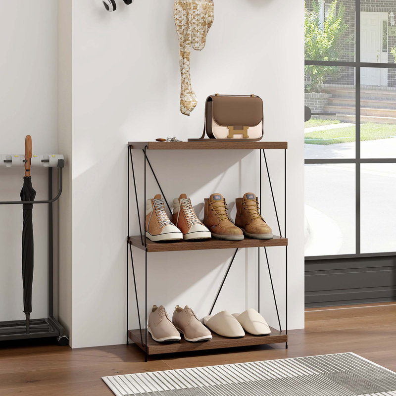 Rebrilliant 2 Pcs 3-tier Multipurpose Display Rack Freestanding Bookcase With Metal Frame Walnut