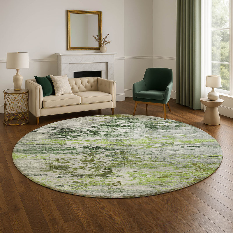 Premium Machine Washable Mayfield AMF1830 Modern Rug, Round 8'