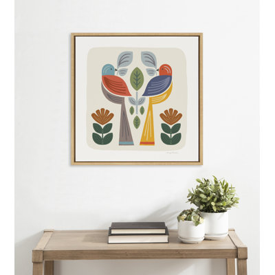 Folk Birds Harvest by Carey Copeland Framed Canvas Wall Art Print