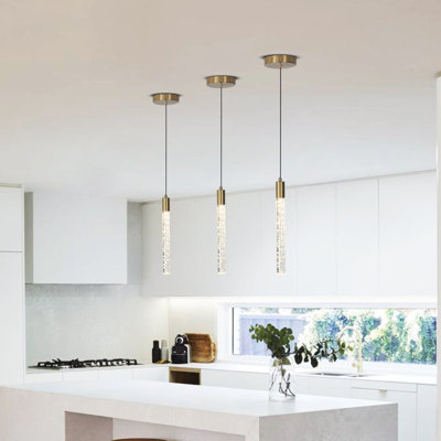 Solem 1-Light Modern Pendant Kitchen Island Crystal LED Light Cylinder Style