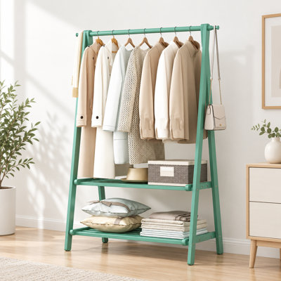 Gasburg 46" W Clothing Garment Rack Clothes Rack Wooden with 2 Tier Shelves