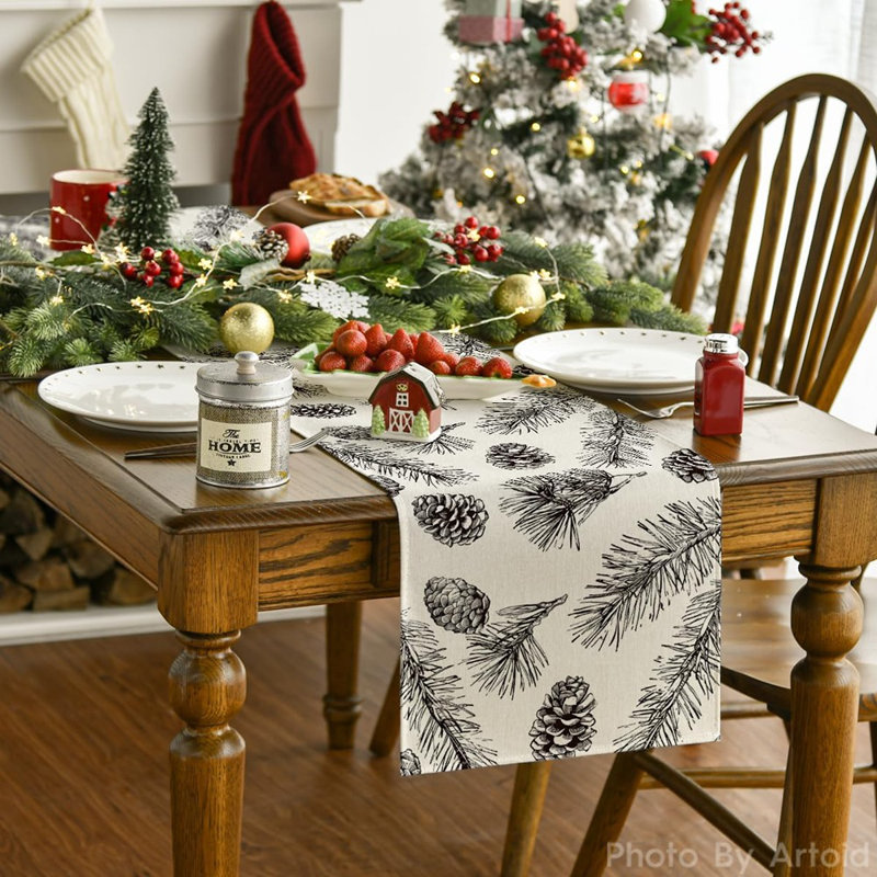 Chemin de table de Noël, décoration de table de salle à manger pour les fêtes d'hiver