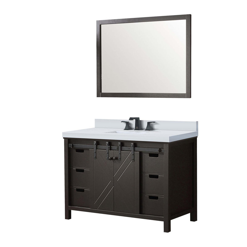 Ensemble de meuble-lavabo avec robinet et robinet de 44 po Miroir, Blanc, Noir, noir, noir, noir