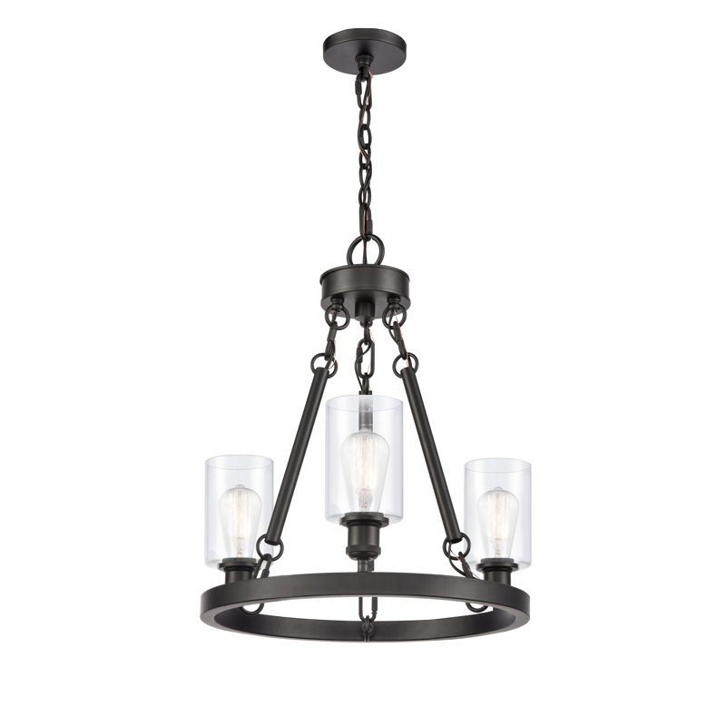 Lustre en roue de chariot à 3 lumières de style bougie Nicolao, Ampoule non incluse, Transparent