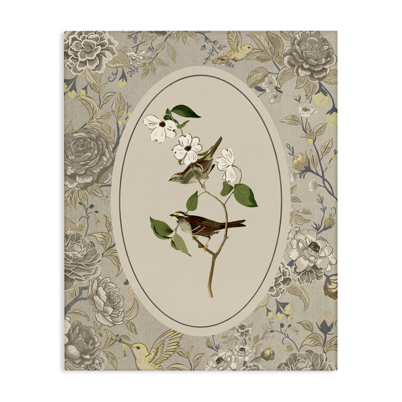 Oiseau et toile sur toile neutre, design par Radhika Modi, H 20 po x l 16 po