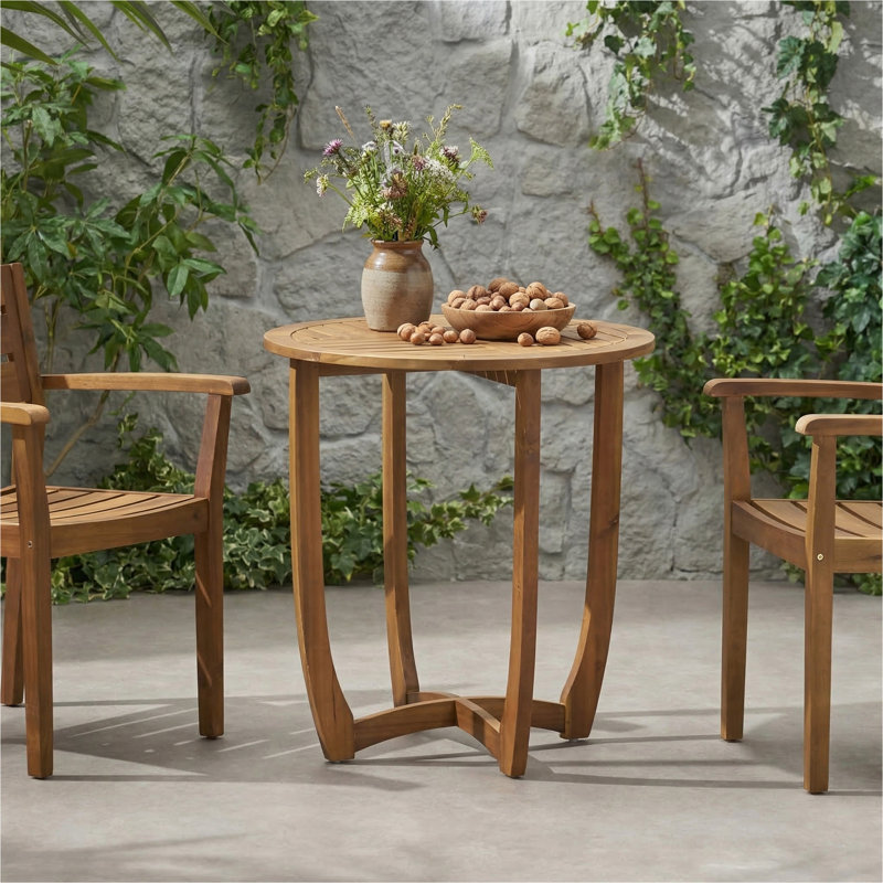 Table d'appoint d'extérieur ronde en bois d'acacia, teck 27,5 po