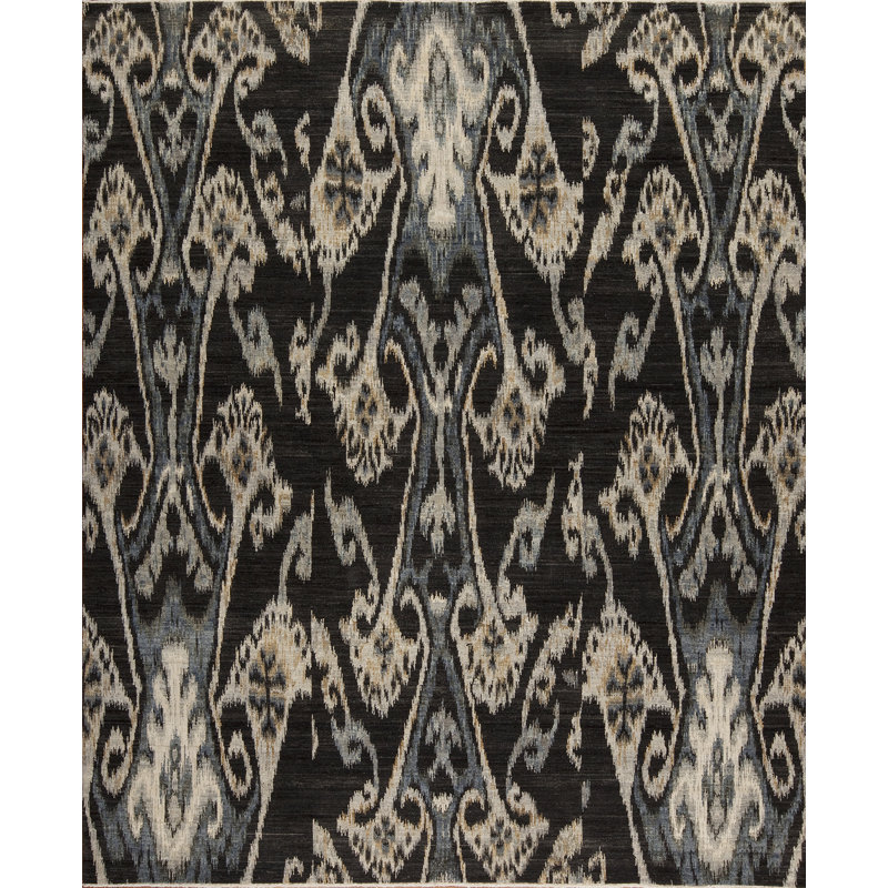 Jazz Hand Knotted Wool Area Rug in Charcoal, Rectangle 10' x 14'