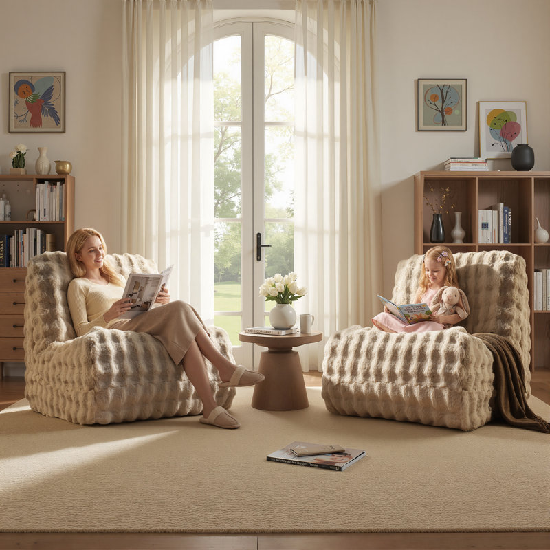 Hogle Armless Foam-Filled Bean Bag Chair , Beige