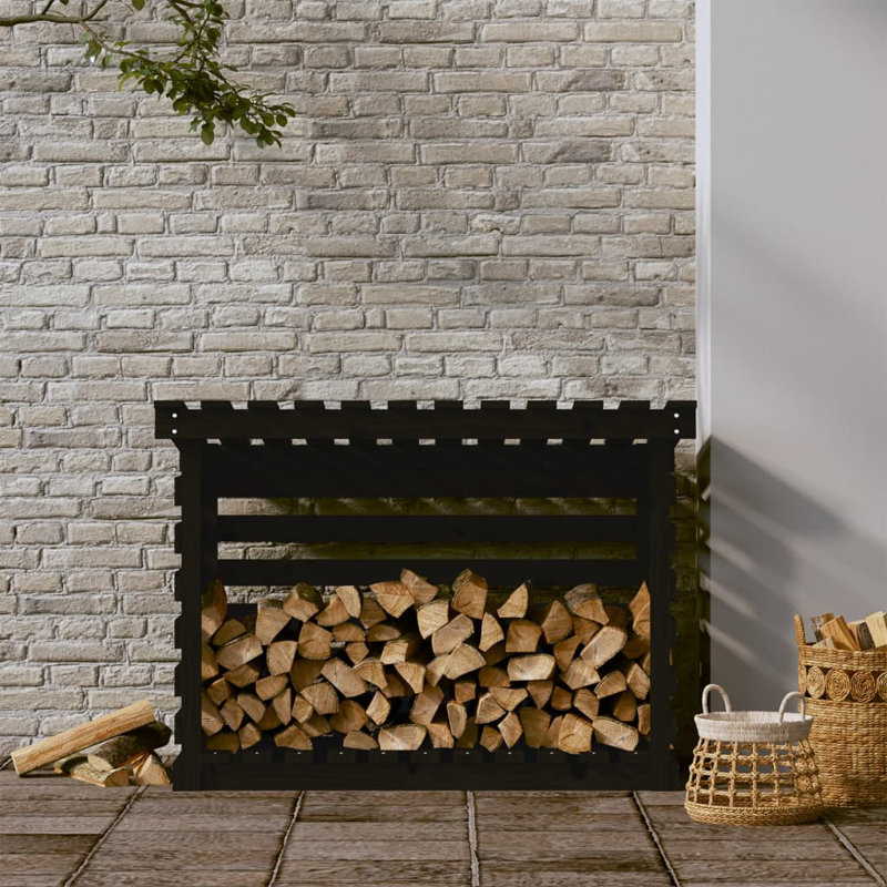 Firewood Rack 108x73x79 cm Solid Wood Pine, Black