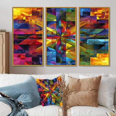 «Rainbow Geometric Colorful Bliss», ensemble d'art mural abstrait