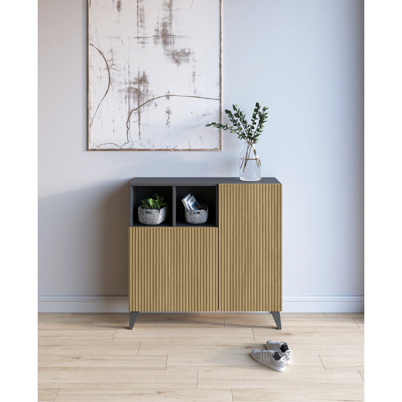 12 Pair Shoe Storage Cabinet, Graphite/Oak