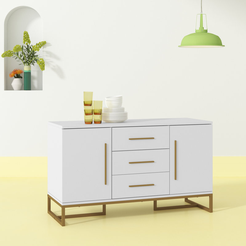 White and Gold Modern Sideboard with Sled Legs