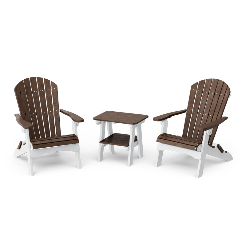 Heritage 3-Piece Folding Adirondack Set with Side Table, Tudor Brown/White