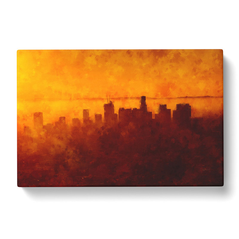 Downtown Los Angeles At Sunset Painting - Wrapped Canvas, 60cm H x 91cm W x 3cm D