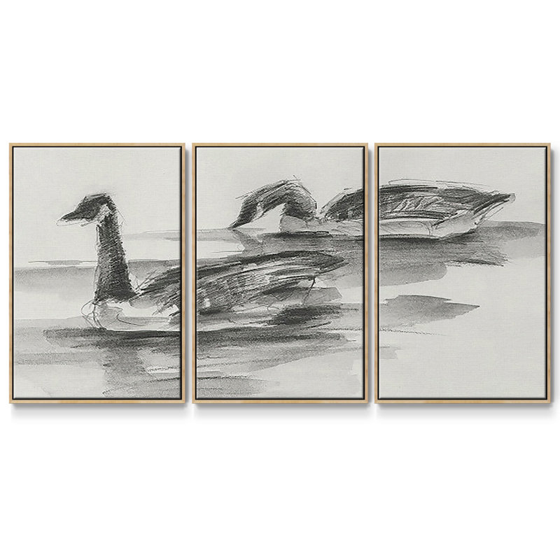 Étude d'oies II 3 pièces, H 40 po x l 78 po x P 2 po, Naturel