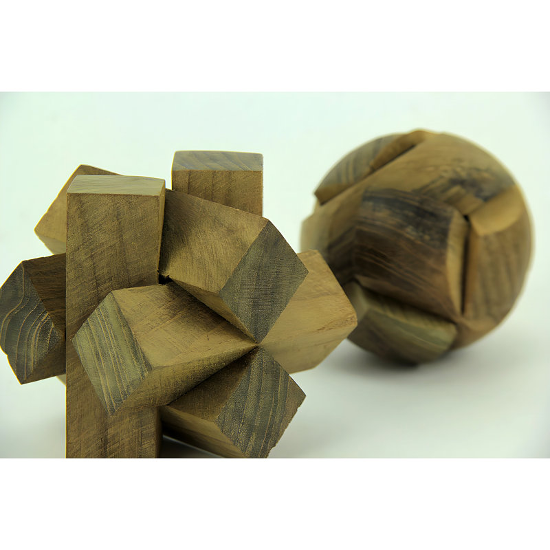 Ensemble de 6 bols décoratifs en bois de teck sculptés à la main, en forme de casse-tête, de 7,6 cm de diamètre.