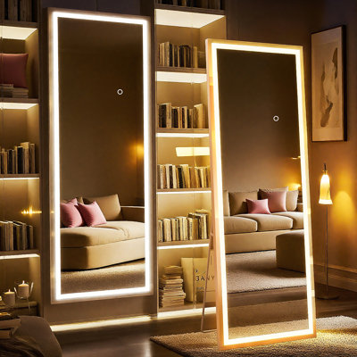 Miroir pleine grandeur 60 po x 16 po avec lumières, miroir complet suspendu pour le vestiaire de la chambre à coucher, carré, noir