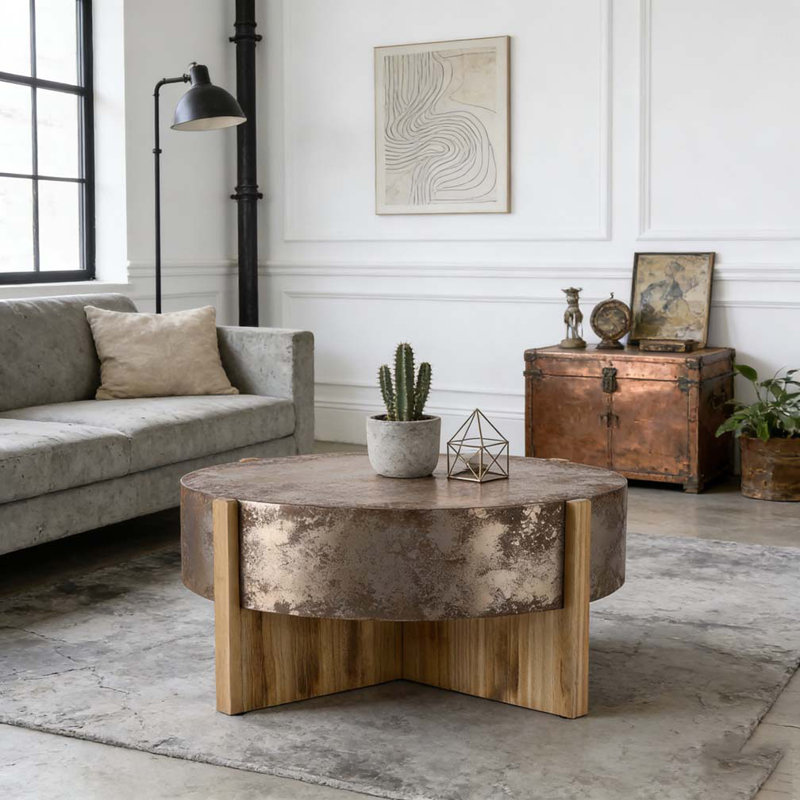 Rustic Coffee Table with Burnt Wood Legs
