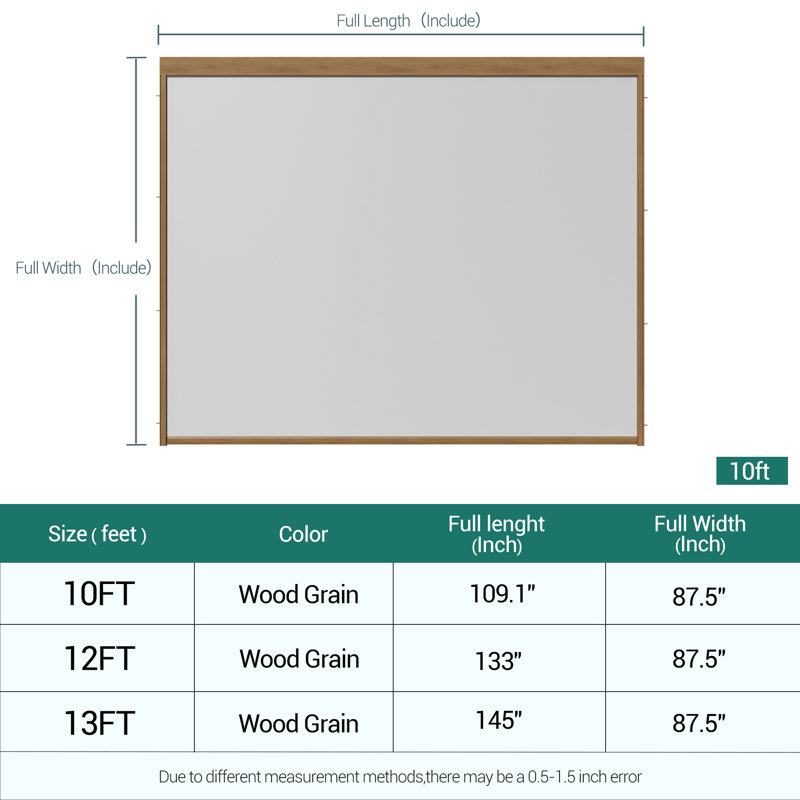Écran d'intimité durable rétractable pour pergola de patio, 10 pi, Couleur du bois